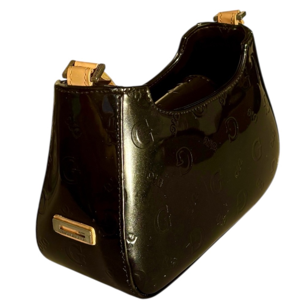 Guess Black Patent Logo Shoulder Bag Y2K Baguette Retro - Picture 5 of 8
